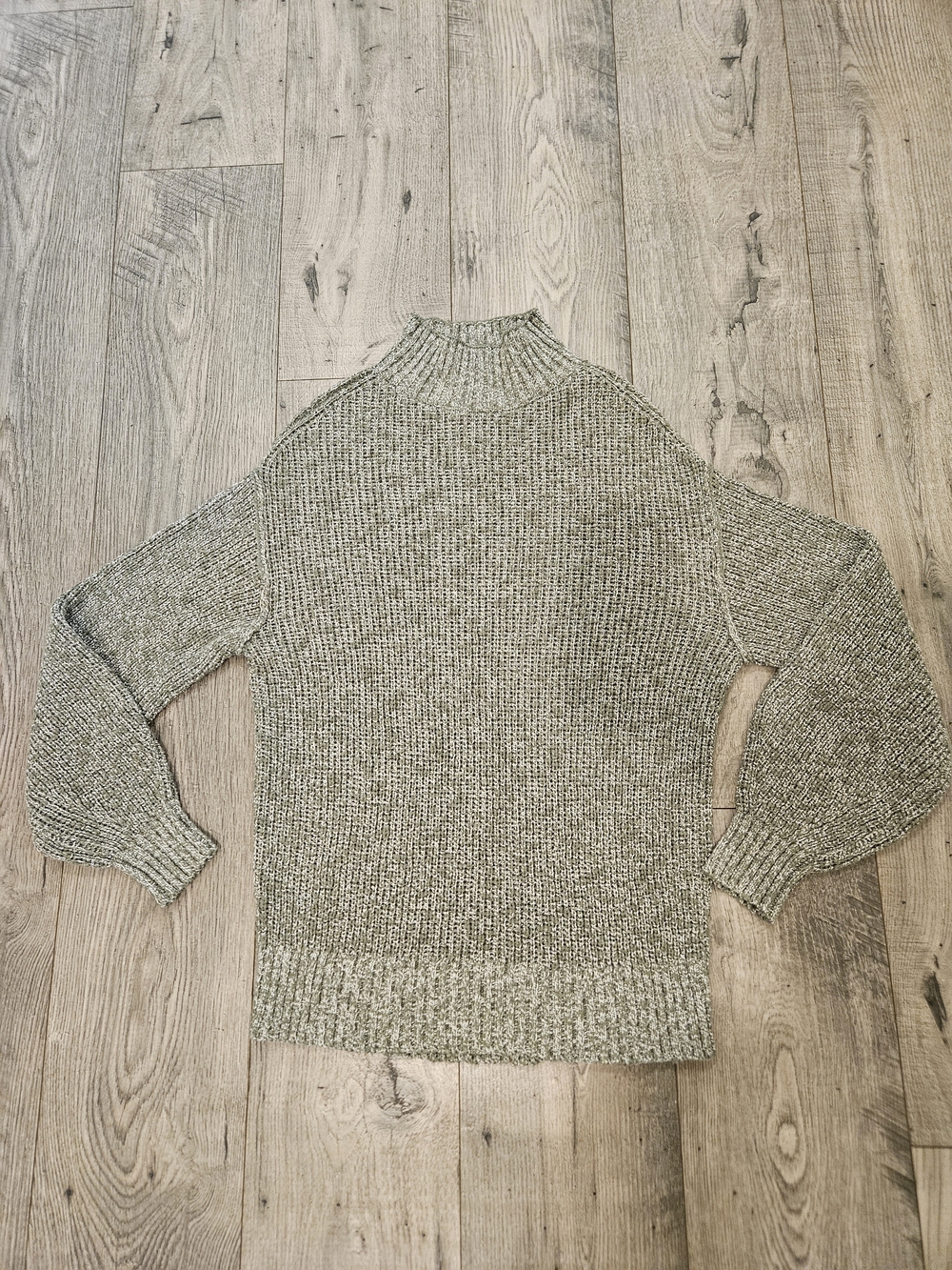 aerie Heathered Sage Green Cottage Chunky Mock Neck 100% Cotton Sweater Sz. XS